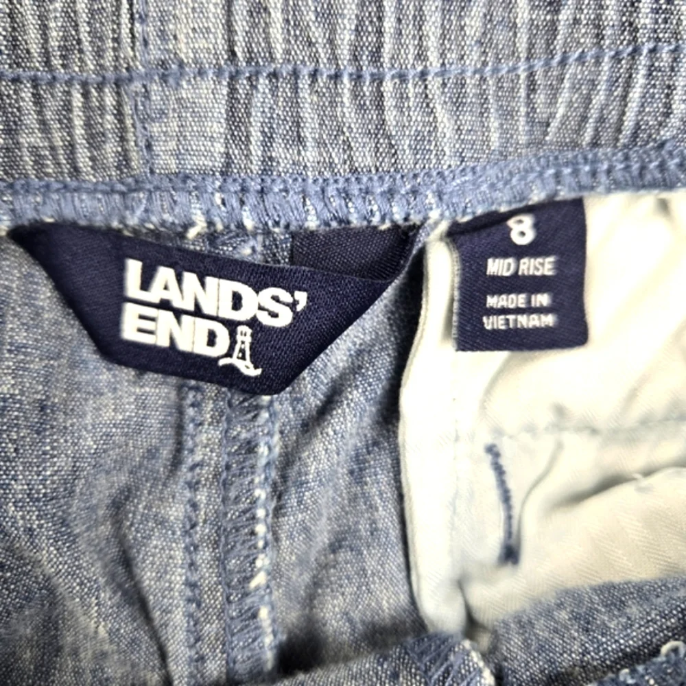 Lands End Mid-Rise Elastic‎ Waist Pull-On Cotton Shorts Pockets Size Small